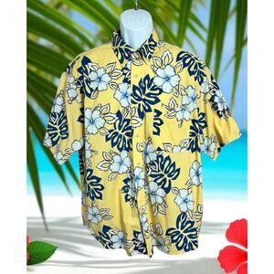 Natural Issue Hawaiian Button Front Shirt Sz XL Yellow Tropical Floral Cotton